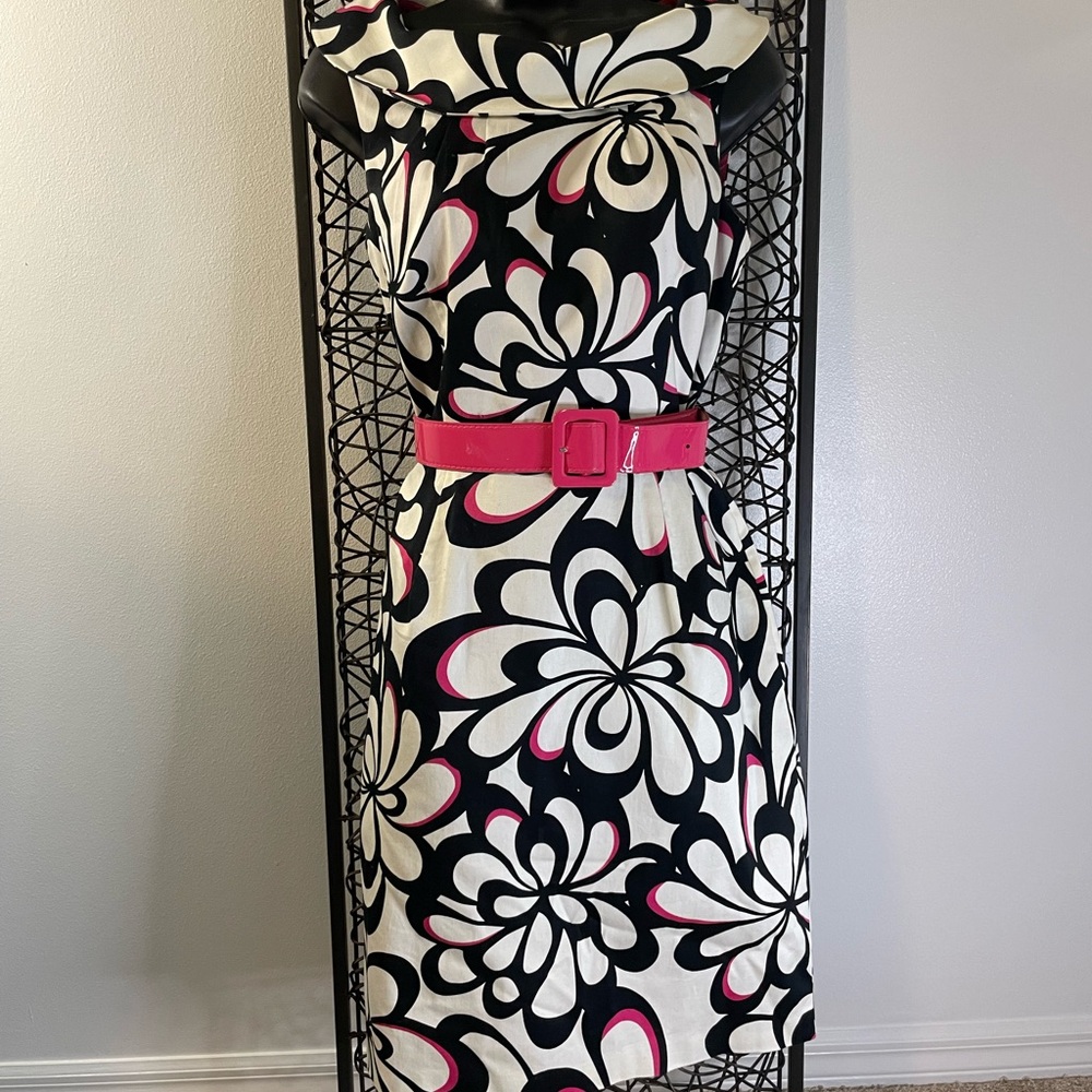 R&K Cream, Black and Hot Pink Dress